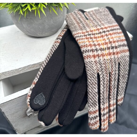 2/$30 Touchscreen Gloves Plaid Dark Brown Black Chestnut Brown Ivory Design NWT - Picture 3 of 6